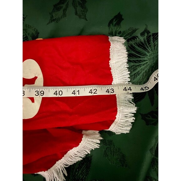 Vtg Tree Skirt Red with White Fringe Santa Snow House Trees Moon Deer Appliqué - Picture 5 of 8